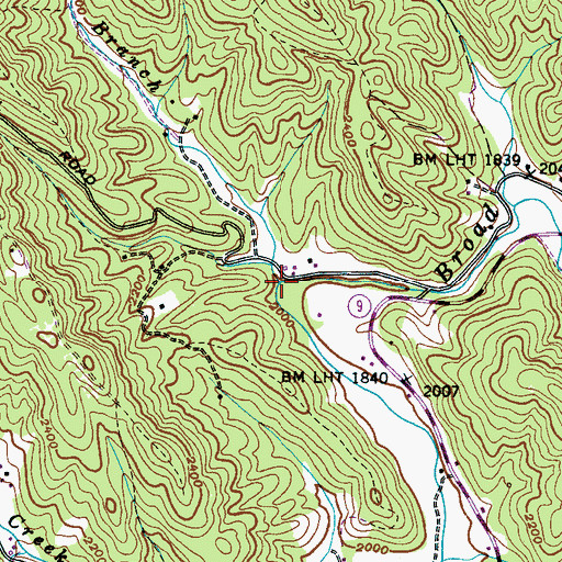Topographic Map of Rush Branch, NC