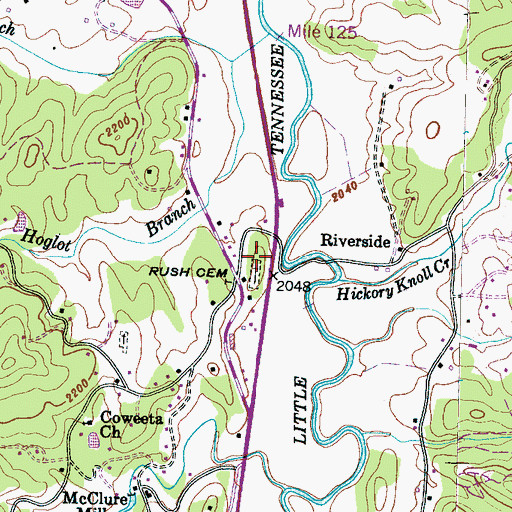 Topographic Map of Rush Cemetery, NC