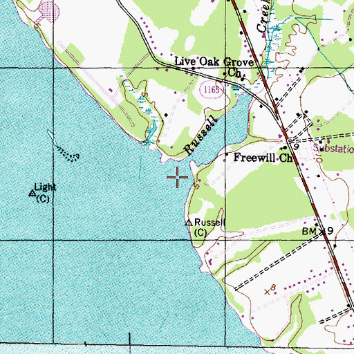 Topographic Map of Russell Creek, NC