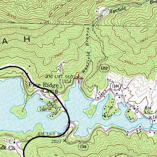 Topographic Map of Ryefield Branch, NC