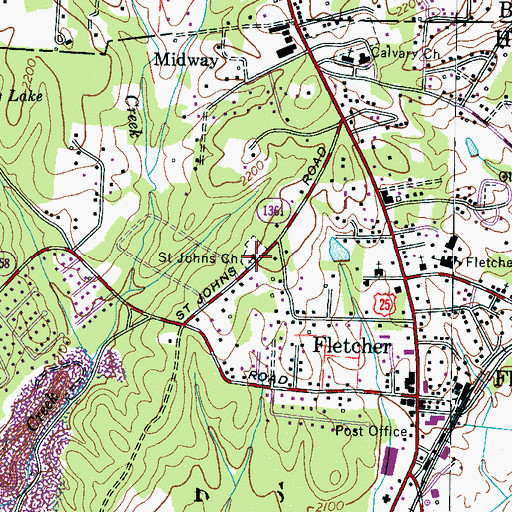 Topographic Map of Saint Johns Church, NC