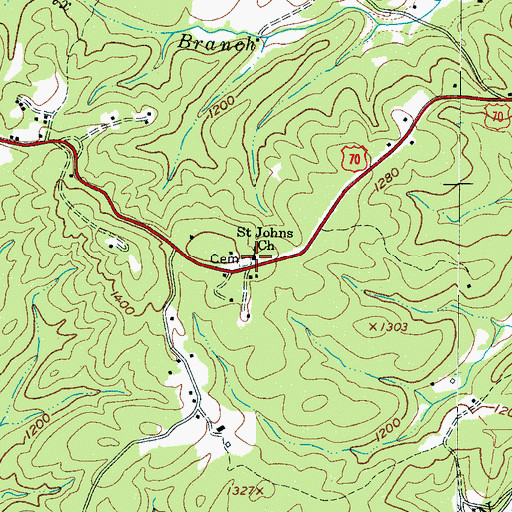 Topographic Map of Saint Johns Church, NC