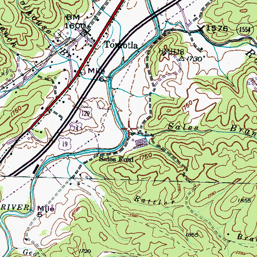 Topographic Map of Sales Branch, NC