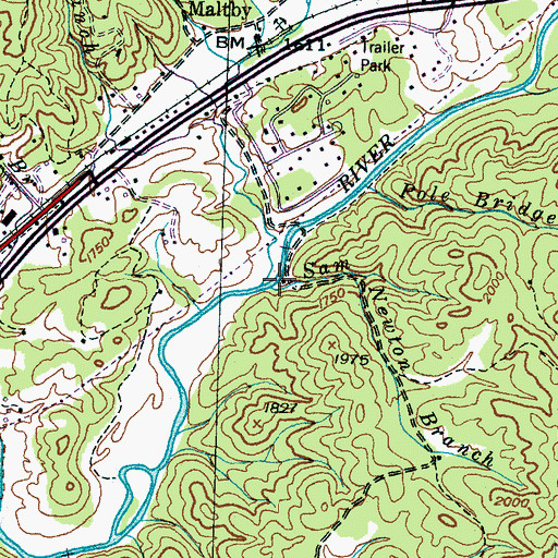 Topographic Map of Sam Newton Branch, NC