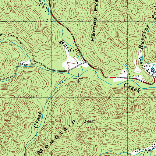 Topographic Map of Sams Creek, NC