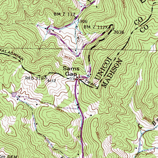 Topographic Map of Sams Gap, NC