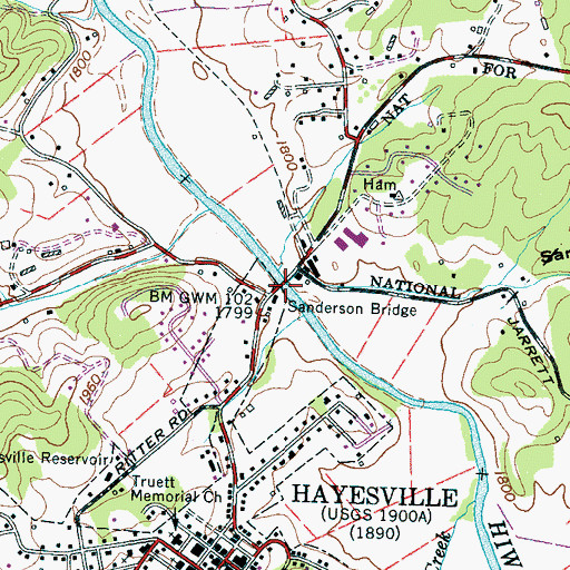 Topographic Map of Sanderson Bridge, NC