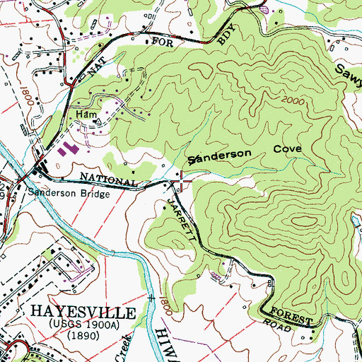 Topographic Map of Sanderson Cove, NC