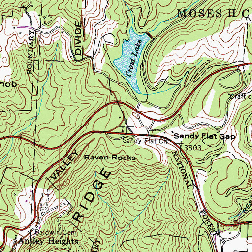 Topographic Map of Sandy Flats Baptist Church, NC