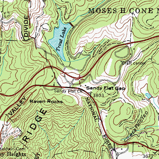 Topographic Map of Sandy Flat Gap, NC