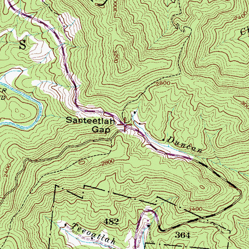Topographic Map of Santeetlah Gap, NC