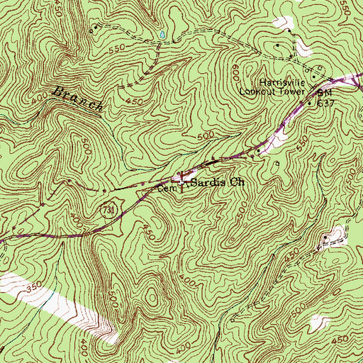 Topographic Map of Sardis Church, NC