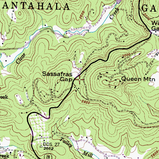 Topographic Map of Sassafras Gap, NC