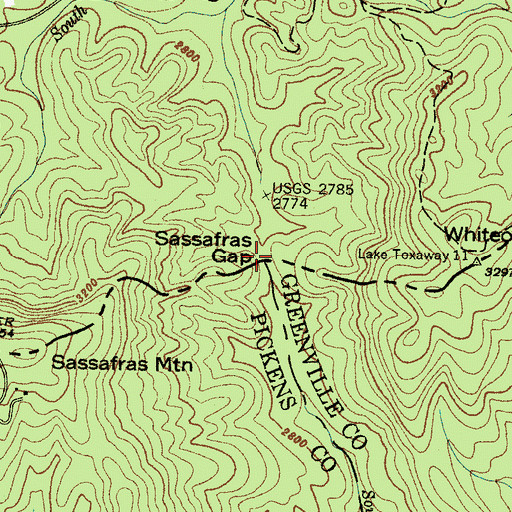 Topographic Map of Sassafras Gap, NC