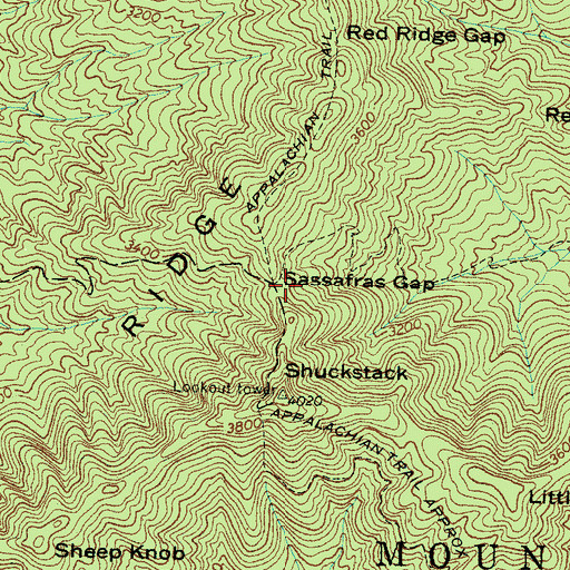 Topographic Map of Sassafras Gap, NC