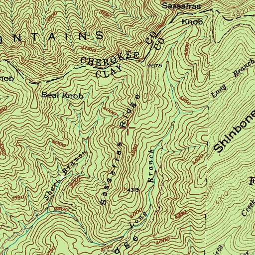 Topographic Map of Sassafras Ridge, NC