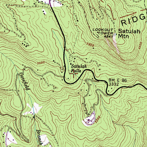 Topographic Map of Satulah Falls, NC