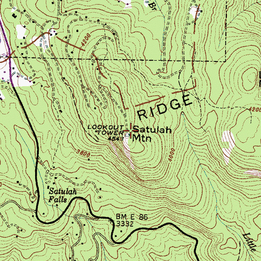 Topographic Map of Satulah Mountain, NC
