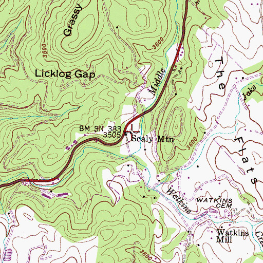 Topographic Map of Scaly Mountain, NC