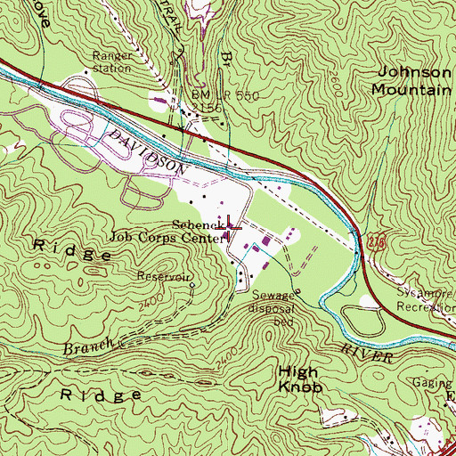 Topographic Map of Schenck Job Corps Center, NC
