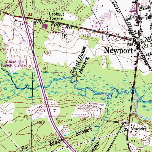 Topographic Map of School House Branch, NC