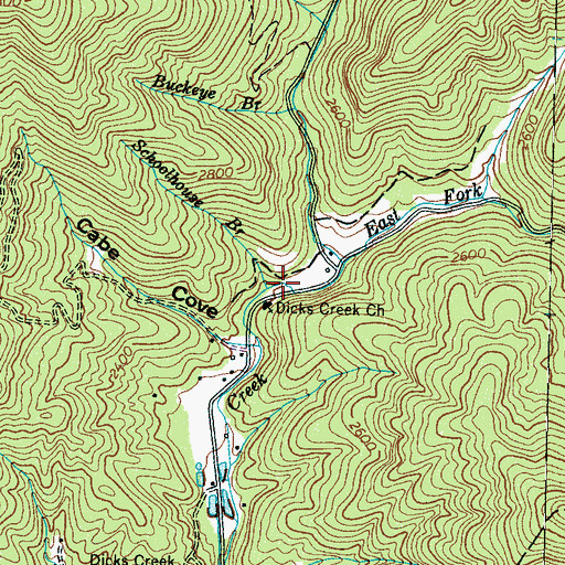 Topographic Map of Schoolhouse Branch, NC