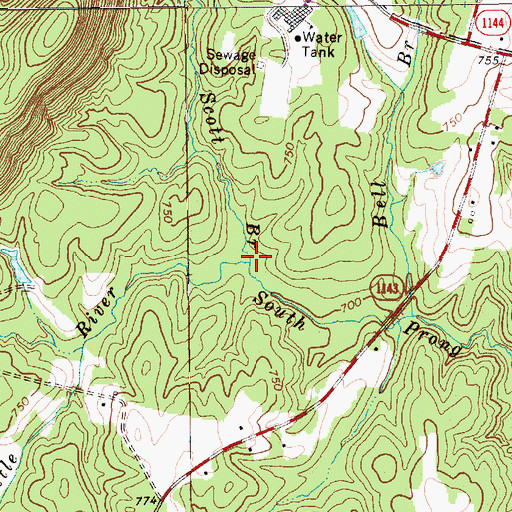 Topographic Map of Scott Branch, NC