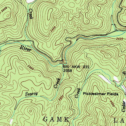 Topographic Map of Searcy Creek, NC