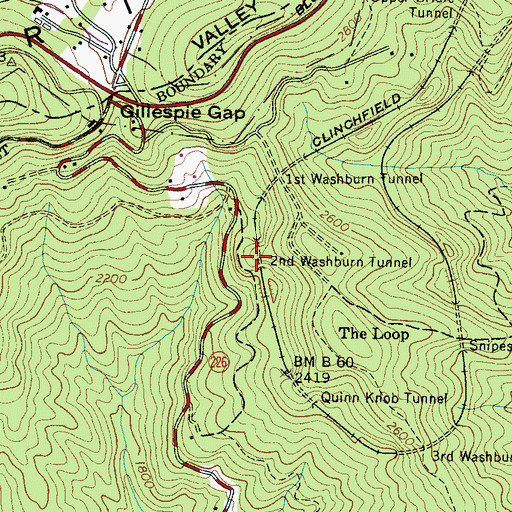 Topographic Map of Second Washburn Tunnel, NC