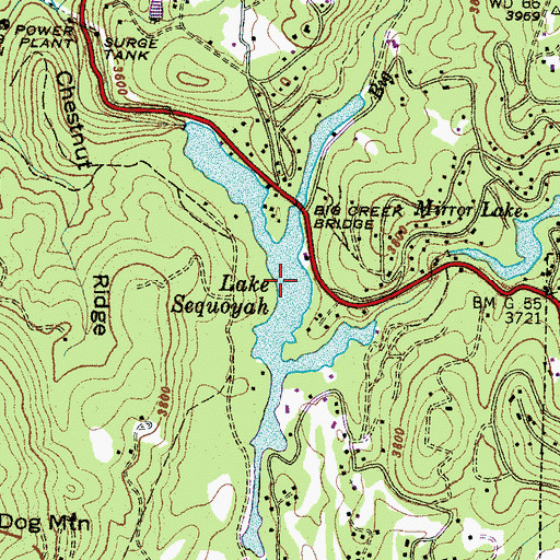 Topographic Map of Lake Sequoyah, NC