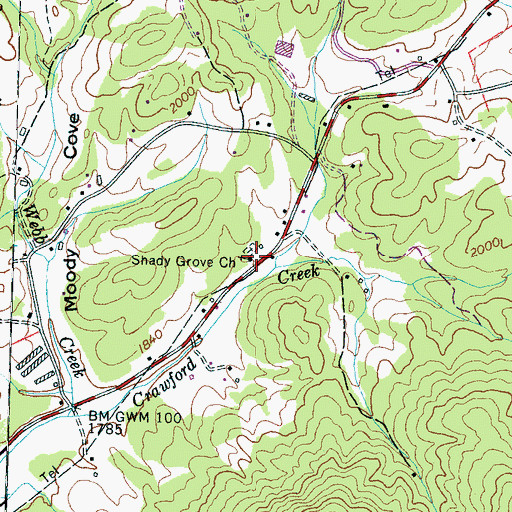 Topographic Map of Shady Grove Church, NC