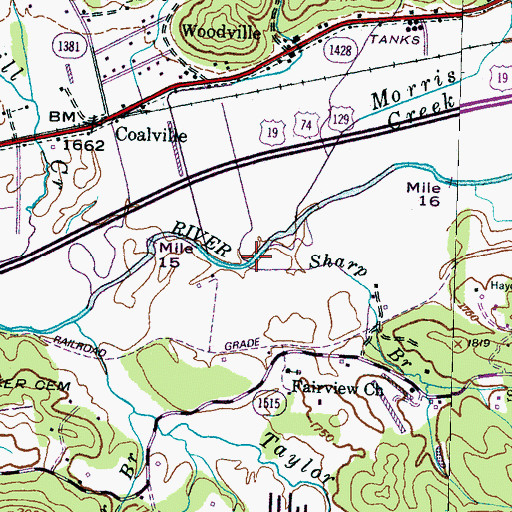 Topographic Map of Sharp Branch, NC