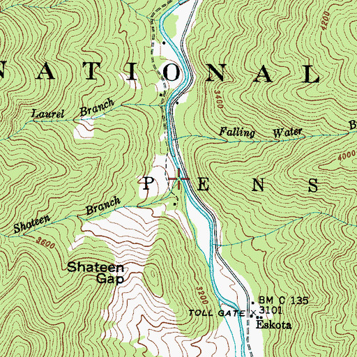 Topographic Map of Shateen Branch, NC