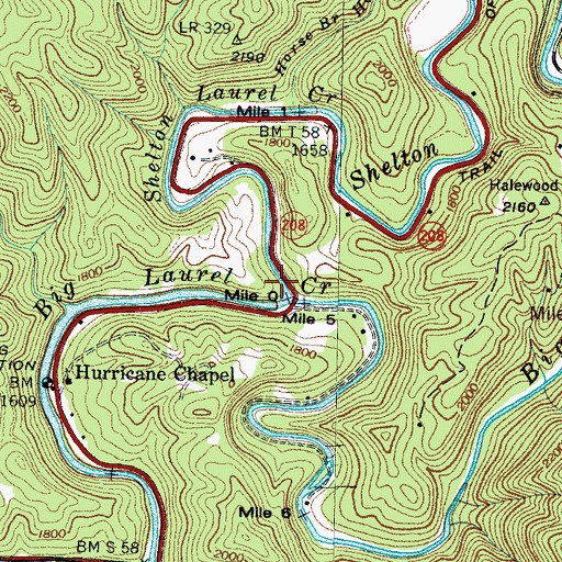 Topographic Map of Shelton Laurel Creek, NC