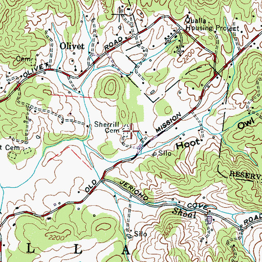 Topographic Map of Sherrill Cemetery, NC
