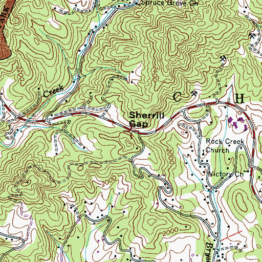 Topographic Map of Sherrill Gap, NC