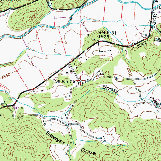 Topographic Map of Shiloh Church, NC
