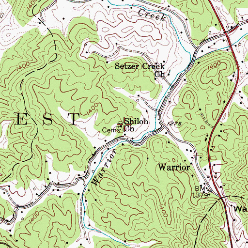 Topographic Map of Shiloh Church, NC