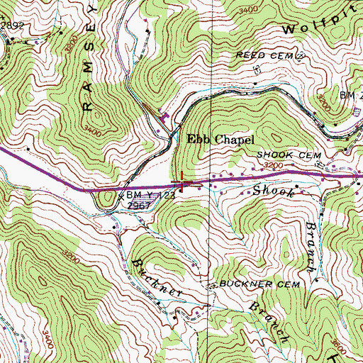 Topographic Map of Shook Branch, NC