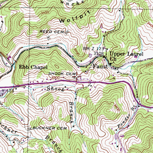 Topographic Map of Shook Cemetery, NC