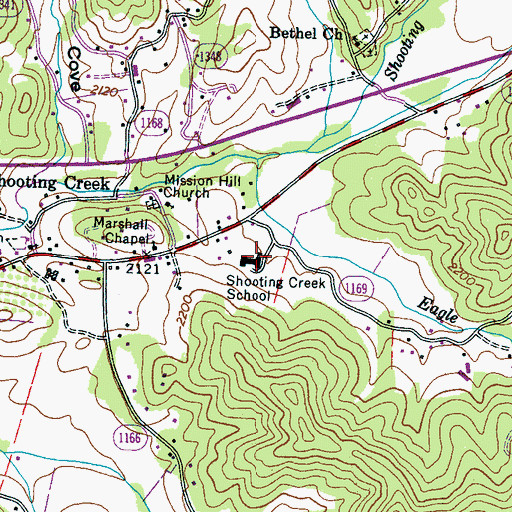 Topographic Map of Shooting Creek School, NC
