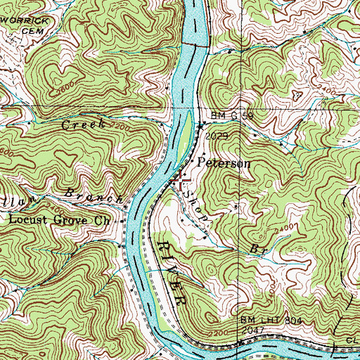 Topographic Map of Shop Branch, NC