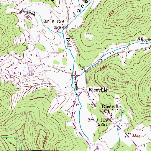 Topographic Map of Shope Creek, NC