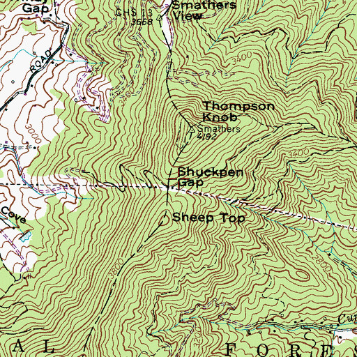 Topographic Map of Shuckpen Gap, NC