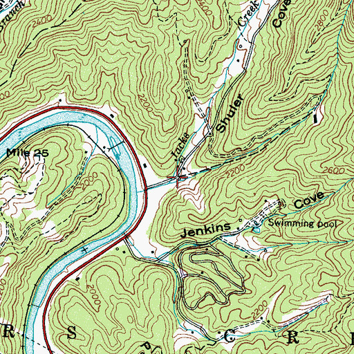 Topographic Map of Shuler Cove, NC