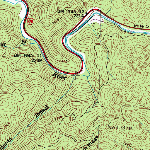 Topographic Map of Shut-in Branch, NC