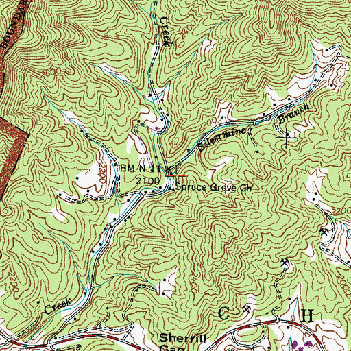 Topographic Map of Silvermine Branch, NC