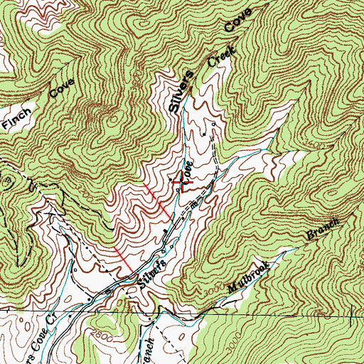 Topographic Map of Silvers Cove, NC