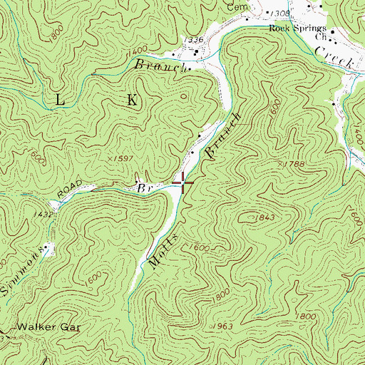 Topographic Map of Simmons Branch, NC