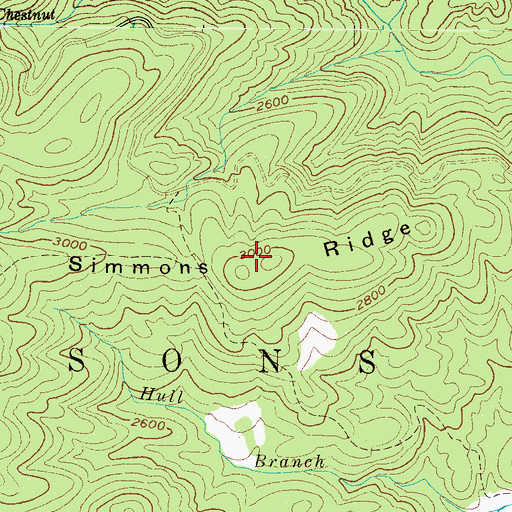 Topographic Map of Simmons Ridge, NC